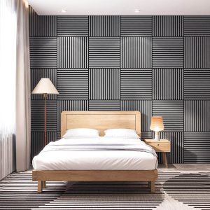 Grey Acoustic Wood Wall Panel Tiles